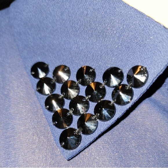 Moon Collection NWT Sheer Navy Beaded Long Sleeve Button Front Blouse Size XL - Picture 6 of 11